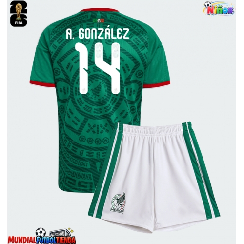 Camiseta México Armando Gonzalez #14 Primera Equipación Replica Mundial 2026 para niños mangas cortas (+ Pantalones cortos)